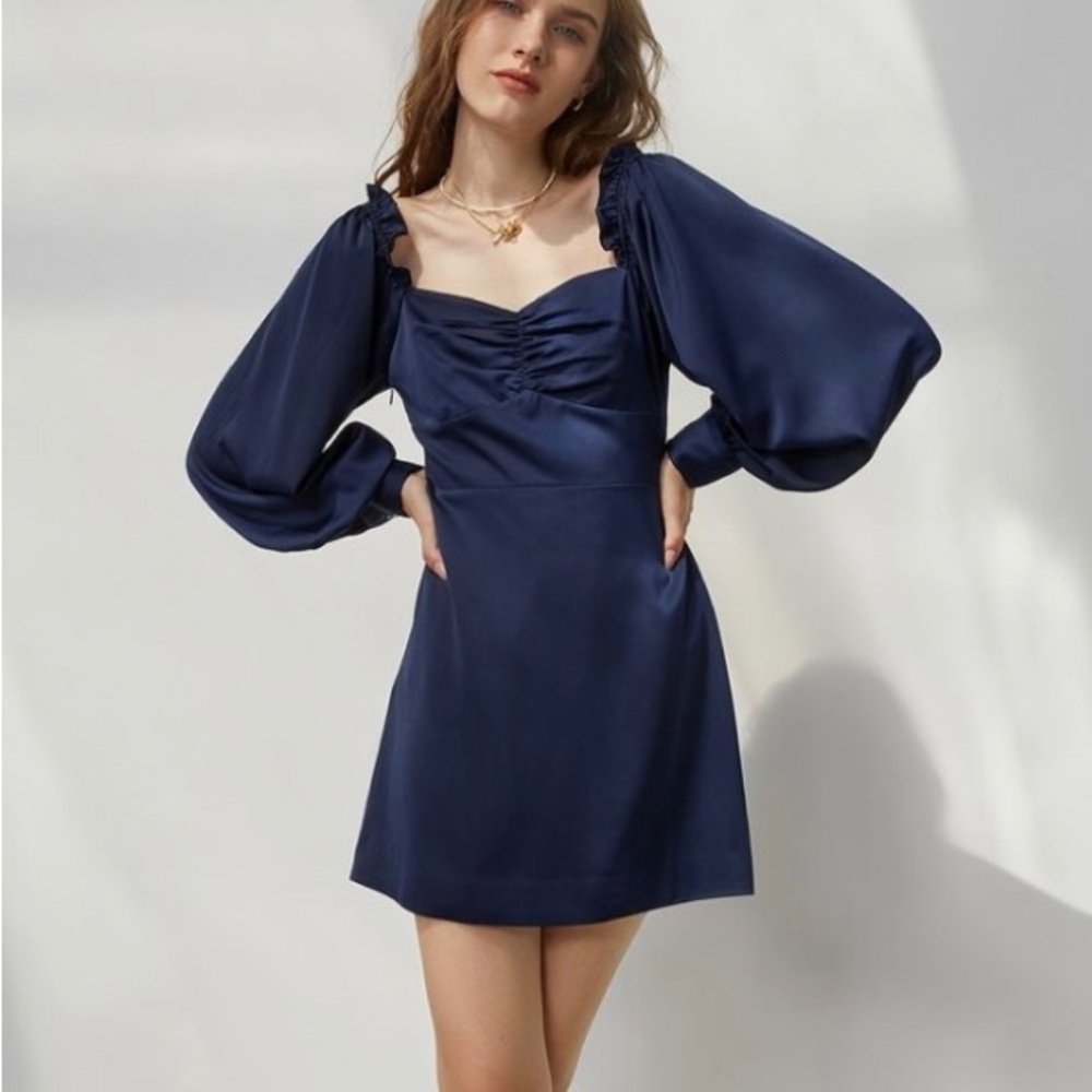 Navy blue puff sleeve dress